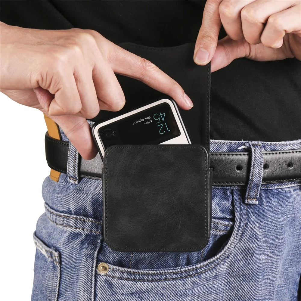 Phone Belt Bag for Universal Folding Cell Phones Magnetic Waist Pouch with Card Slots - Black - 5