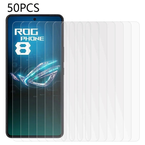 50Pcs Screen Protector for Asus ROG Phone 8 5G / Phone 8 Pro 5G Anti-Shatter Tempered Glass Film (No Package, with Wipes Set, Dust-absorber, Guide Sticker) - 1