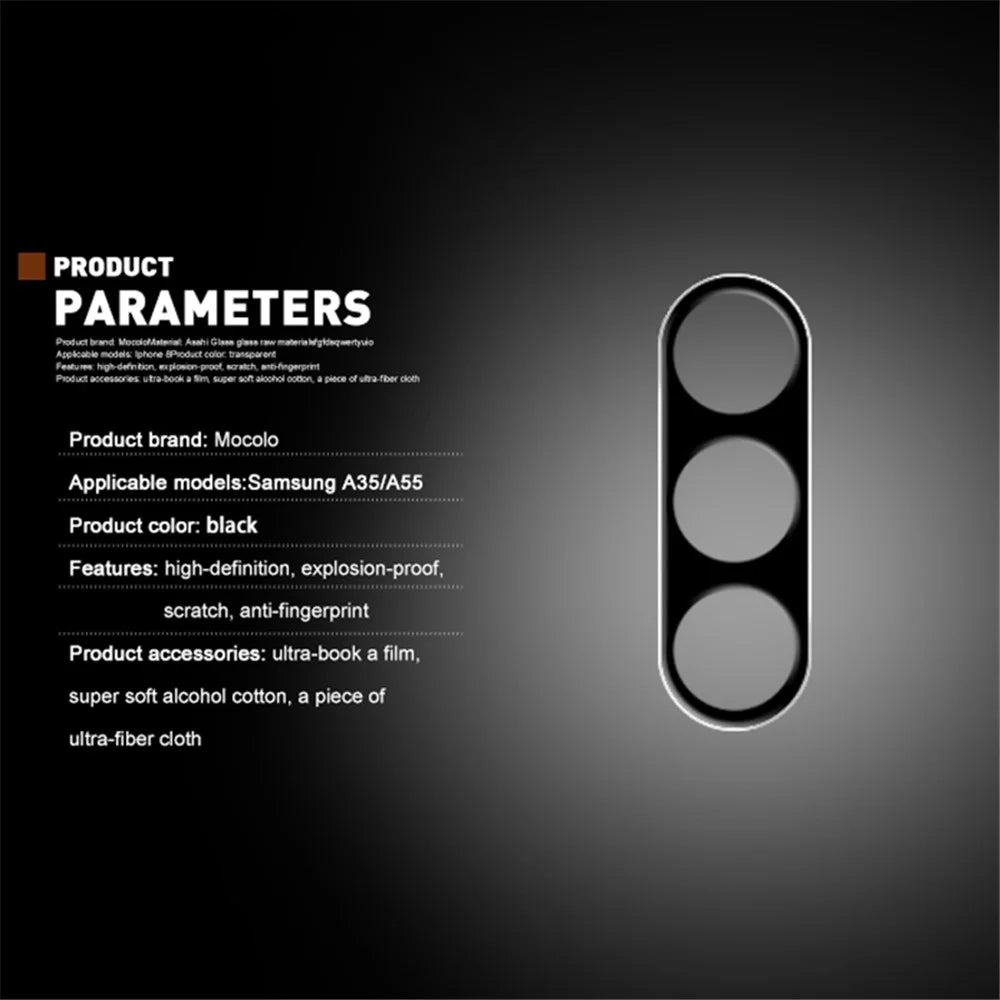 MOCOLO For Samsung Galaxy A55 5G Camera Lens Protector HD Clear Tempered Glass Lens Film - Black - 5