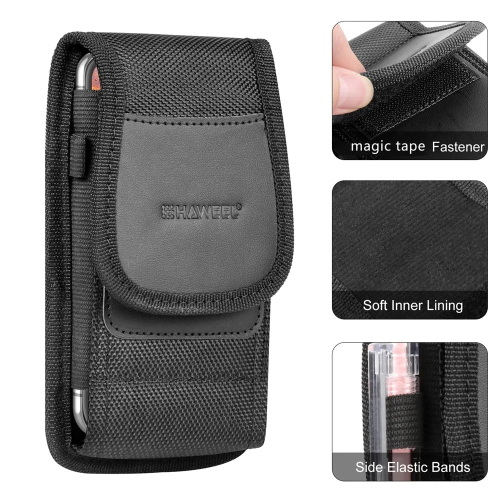 HAWEEL HWL2173B Men Nylon 6.1-6.8inch Phone Storage Vertical Pouch Waist Belt Backpack Strap Hanging Bag - 2