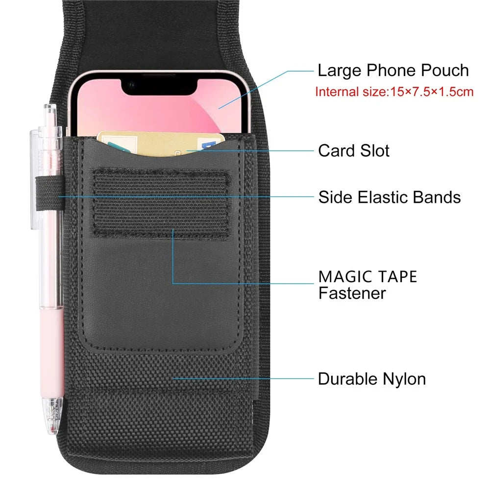 HAWEEL HWL2173B Men Nylon 6.1-6.8inch Phone Storage Vertical Pouch Waist Belt Backpack Strap Hanging Bag - 3