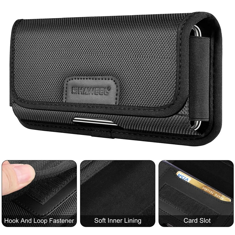 HAWEEL HWL2175B Leather Cell Phone Holster with Belt Loop 4.7-6.1 inch Phone Belt Holder Wallet for Men - 2
