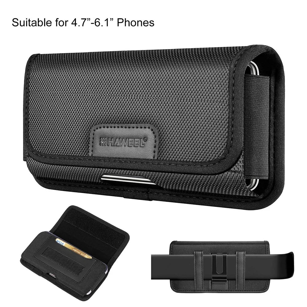 HAWEEL HWL2175B Leather Cell Phone Holster with Belt Loop 4.7-6.1 inch Phone Belt Holder Wallet for Men - 7