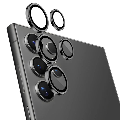 NORTHJO 1 Set For Samsung Galaxy S24 Ultra Camera Lens Film CD Vein Metal Ring + Tempered Glass Lens Film - Black - 1