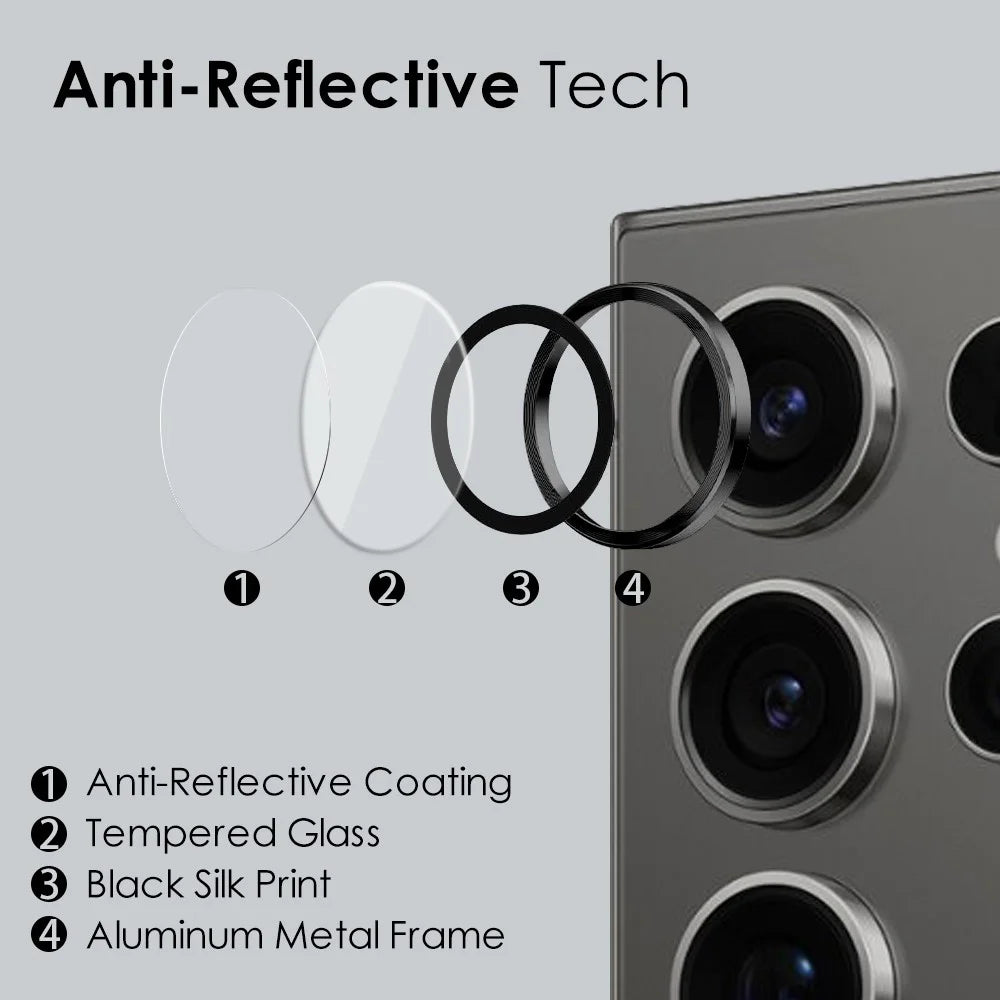 NORTHJO 1 Set For Samsung Galaxy S24 Ultra Camera Lens Film CD Vein Metal Ring + Tempered Glass Lens Film - Black - 3