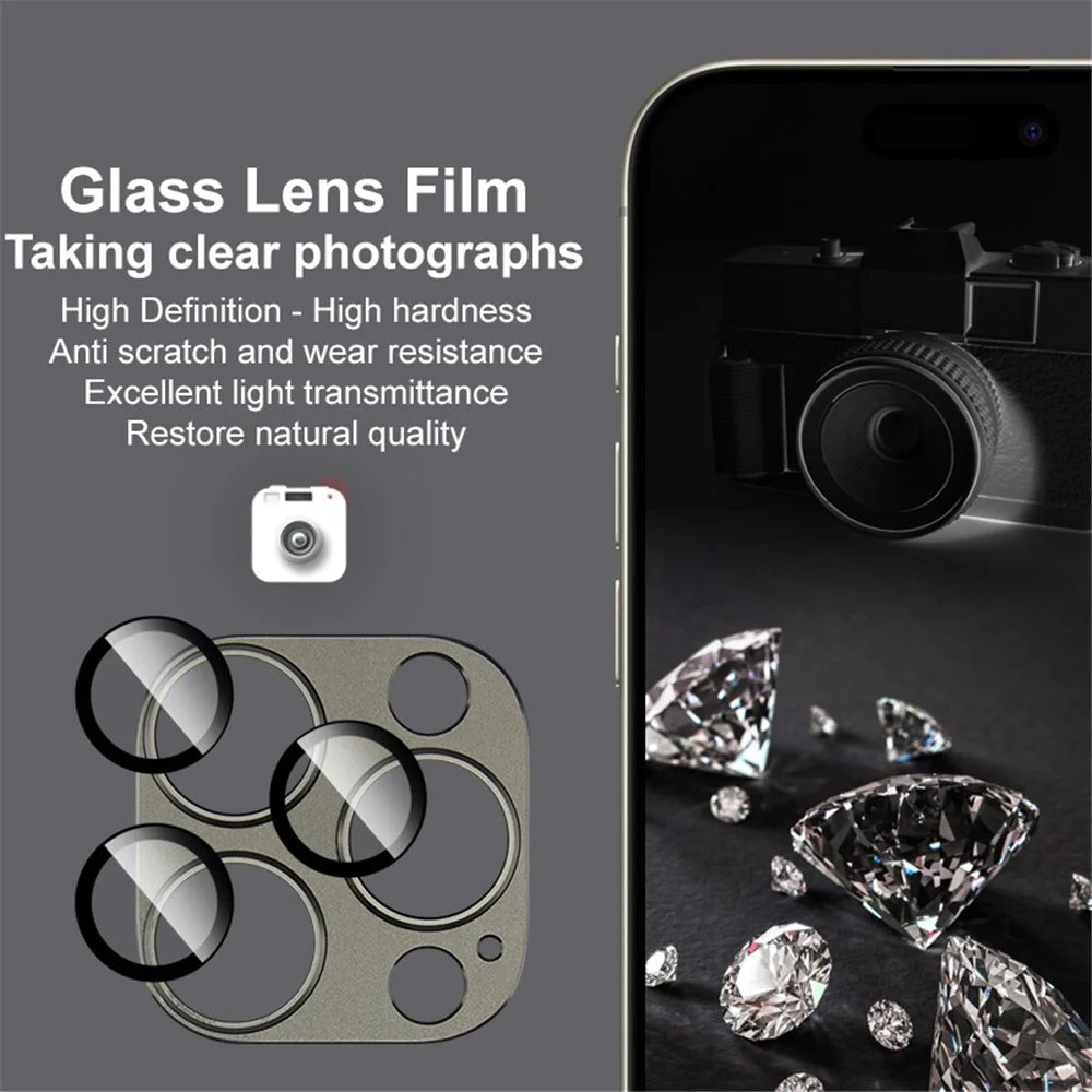 IMAK For iPhone 15 Pro / 15 Pro Max Camera Lens Protector HD Clear Metal+Tempered Glass Lens Film - Black - 6