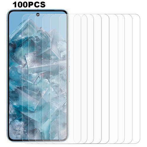 100Pcs For Google Pixel 8a Screen Protector Ultra Clear Film Tempered Glass Guard (No Package, with Wipes Set, Dust-absorber, Guide Sticker) - 1