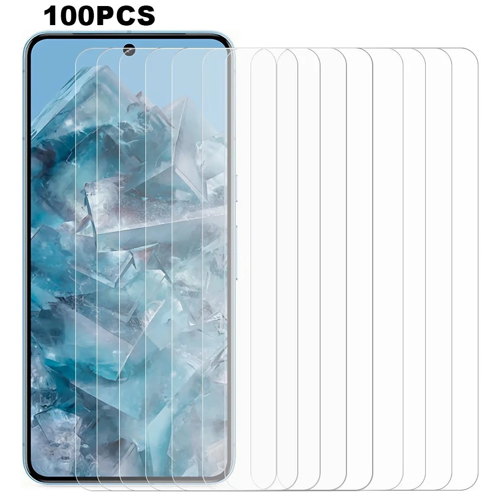 100Pcs For Google Pixel 8a Screen Protector Ultra Clear Film Tempered Glass Guard (No Package, with Wipes Set, Dust-absorber, Guide Sticker) - 1