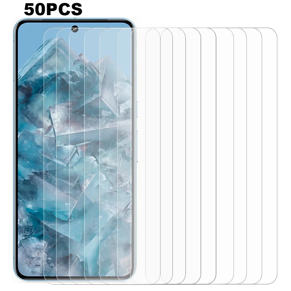 50Pcs Screen Protector for Google Pixel 8a Super Clear Tempered Glass Phone Screen Film (No Package, with Wipes Set, Dust-absorber, Guide Sticker) - 1