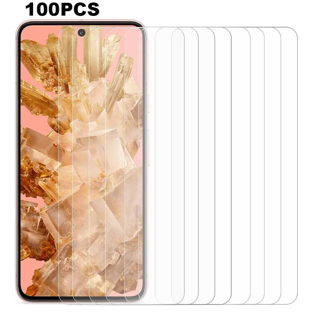 100Pcs For Google Pixel 8 Screen Protector Ultra-Clear Phone Tempered Glass Film (No Package, with Wipes Set, Dust-absorber, Guide Sticker) - 1