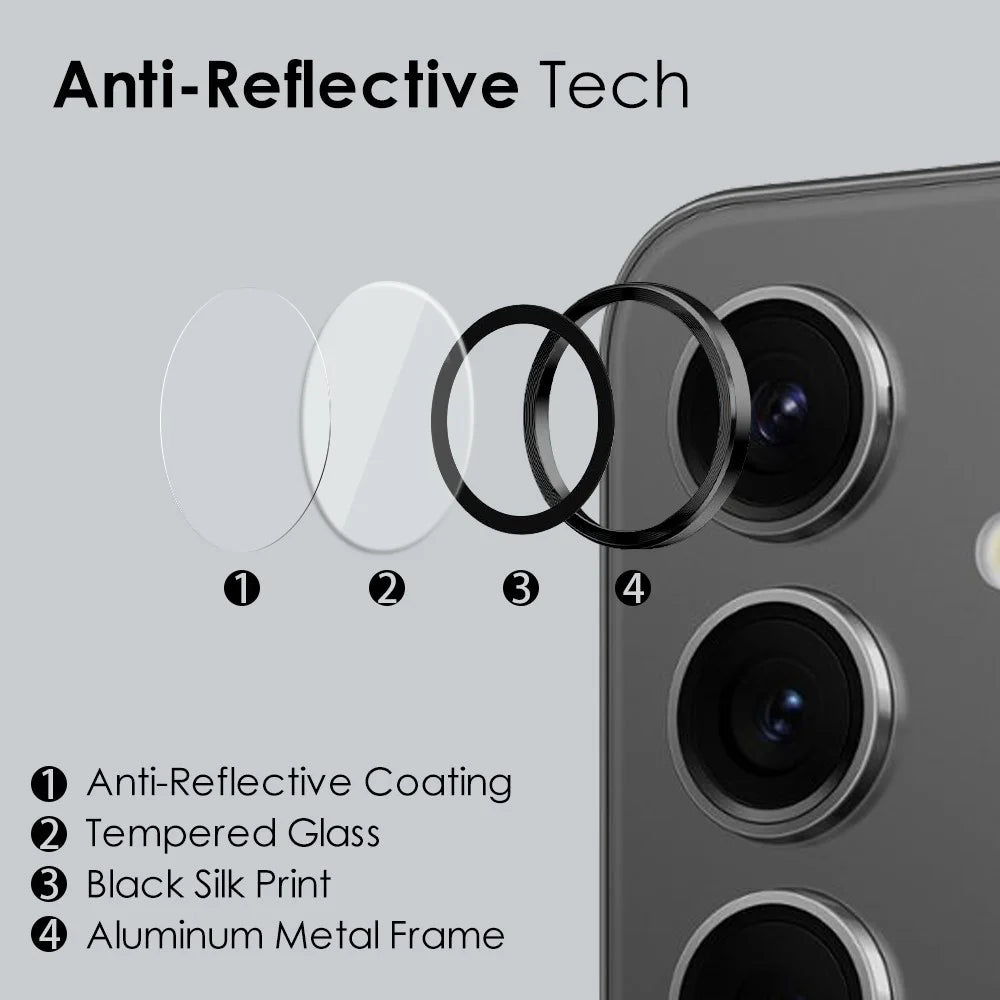 NORTHJO 1 Set For Samsung Galaxy S24 Camera Lens Film CD Vein Metal Ring + Tempered Glass Lens Film - Black - 3