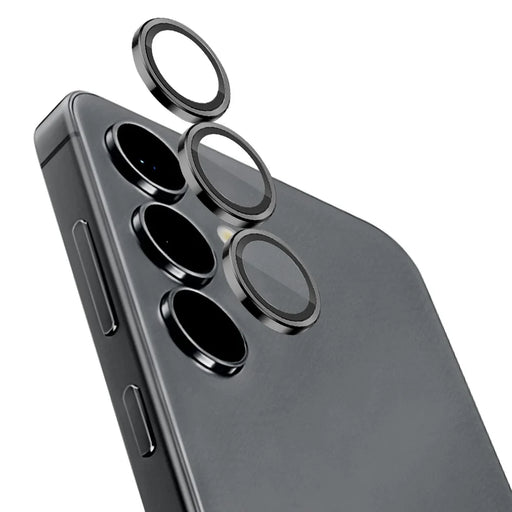 NORTHJO 1 Set For Samsung Galaxy S24+ Camera Lens Protector CD Vein Metal Ring + Tempered Glass Lens Film - Black - 1