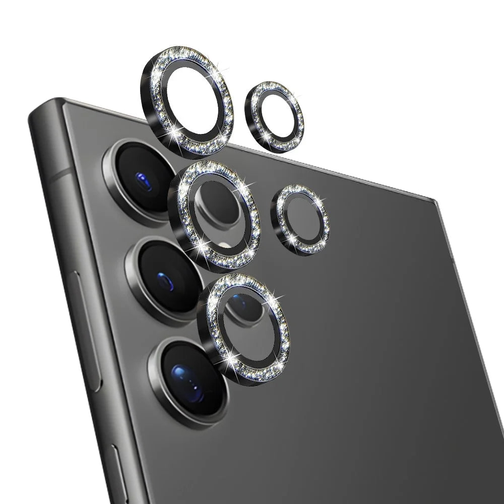 NORTHJO 1 Set For Samsung Galaxy S24 Ultra Glitter Camera Lens Protector Tempered Glass+Metal Individual Ring Cover Film - Black - 1