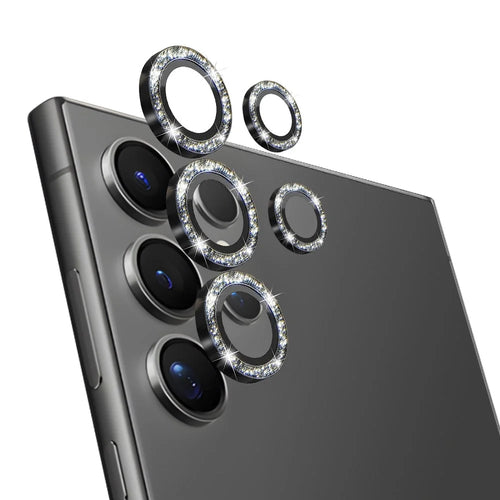NORTHJO 1 Set For Samsung Galaxy S24 Ultra Glitter Camera Lens Protector Tempered Glass+Metal Individual Ring Cover Film - Black - 1