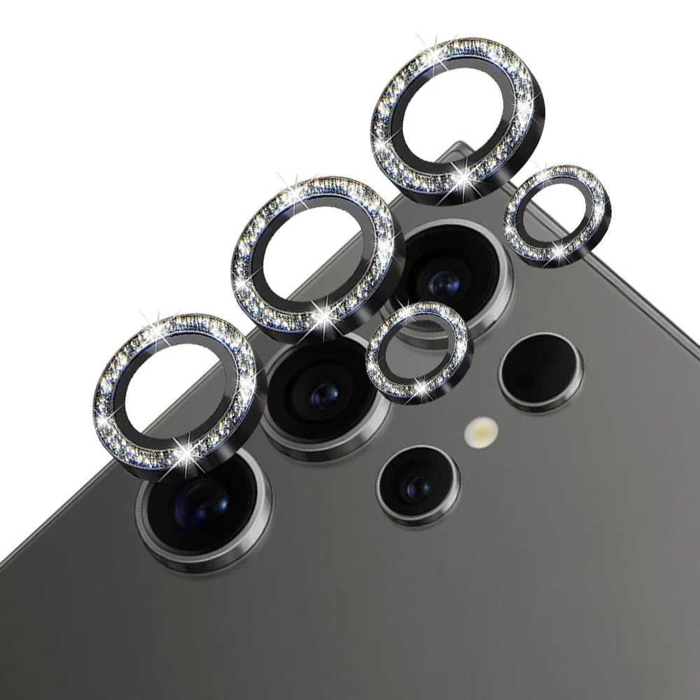 NORTHJO 1 Set For Samsung Galaxy S24 Ultra Glitter Camera Lens Protector Tempered Glass+Metal Individual Ring Cover Film - Black - 2