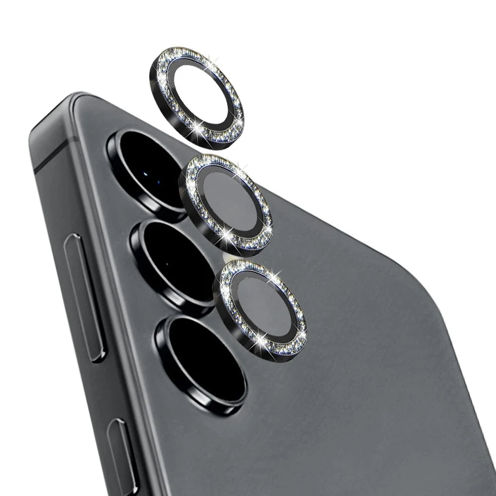 NORTHJO 1 Set For Samsung Galaxy S24 Glitter Scratch-proof Camera Lens Protector Tempered Glass+Metal Individual Ring Cover Film - Black - 1
