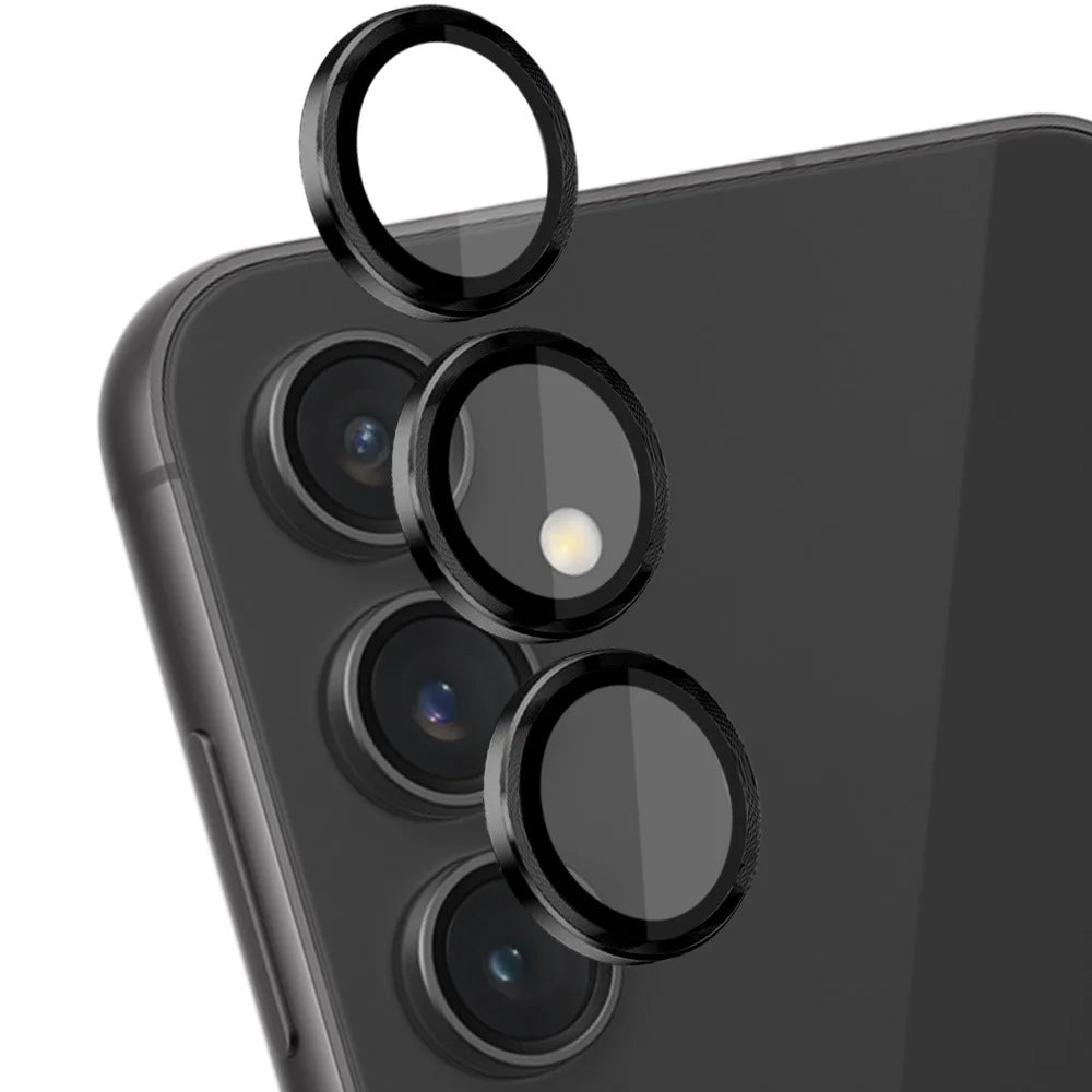 NORTHJO 1 Set For Samsung Galaxy S23 FE Camera Lens Protector Tempered Glass Rear Lens Film with CD Vein Metal Ring - Black - 1