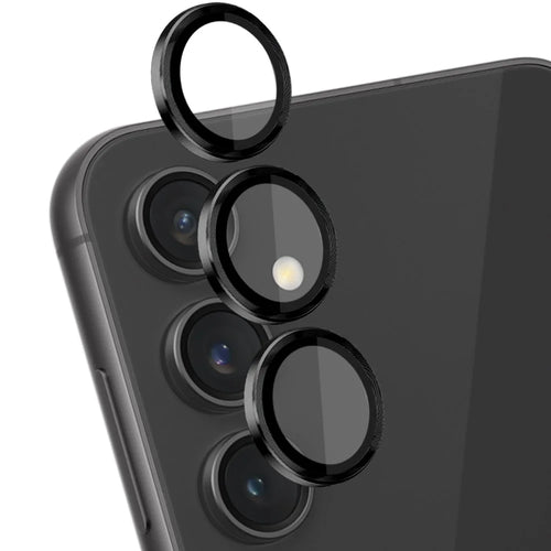 NORTHJO 1 Set For Samsung Galaxy S23 FE Camera Lens Protector Tempered Glass Rear Lens Film with CD Vein Metal Ring - Black - 1
