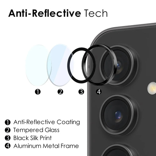 NORTHJO 1 Set For Samsung Galaxy S23 FE Camera Lens Protector Tempered Glass Rear Lens Film with CD Vein Metal Ring - Black - 2