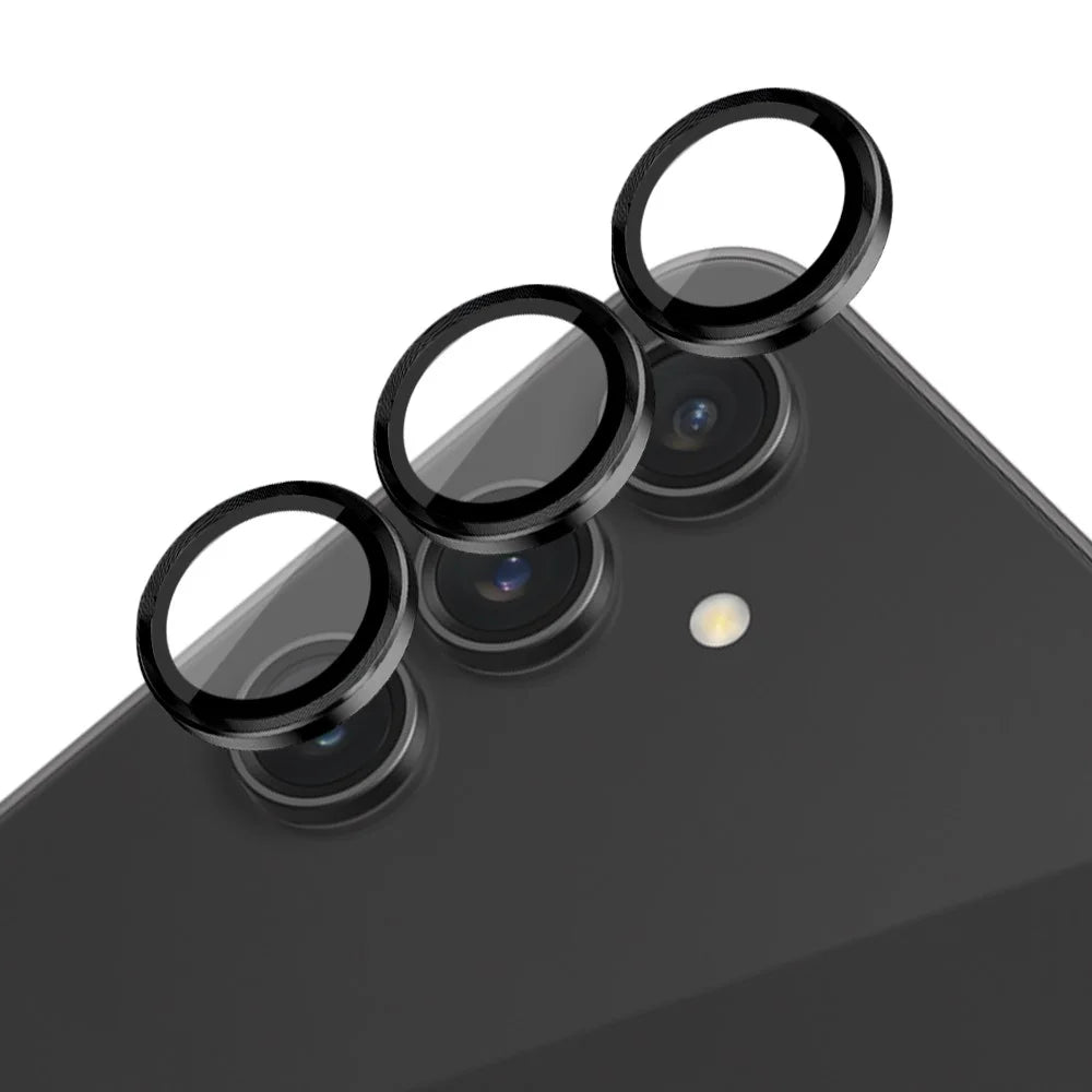 NORTHJO 1 Set For Samsung Galaxy S23 FE Camera Lens Protector Tempered Glass Rear Lens Film with CD Vein Metal Ring - Black - 3