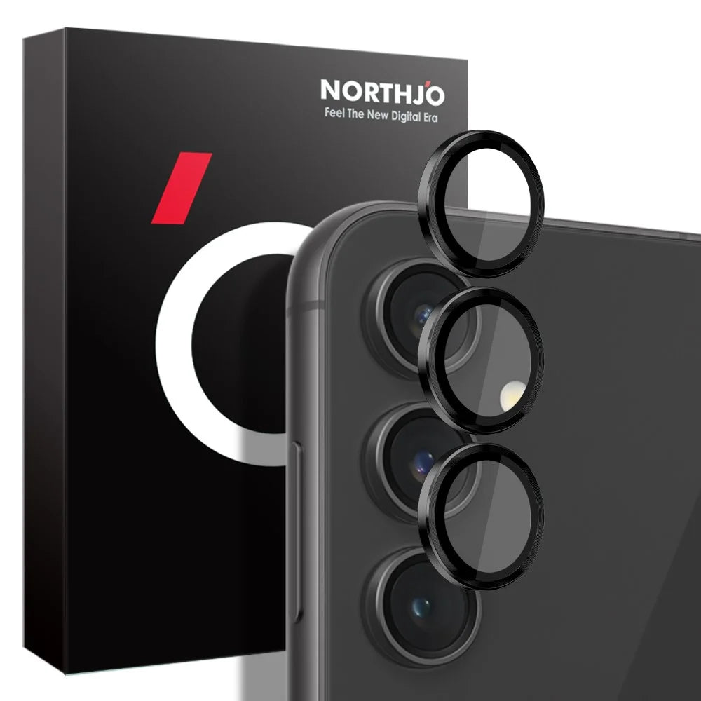 NORTHJO 1 Set For Samsung Galaxy S23 FE Camera Lens Protector Tempered Glass Rear Lens Film with CD Vein Metal Ring - Black - 4