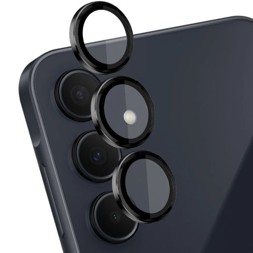 NORTHJO 1 Set For Samsung Galaxy A35 5G Camera Lens Film 9H Scratch-proof Rear Lens Protector with CD Vein Metal Ring - Black - 1
