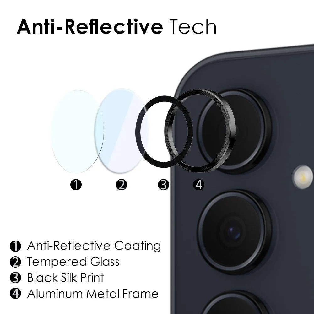 NORTHJO 1 Set For Samsung Galaxy A35 5G Camera Lens Film 9H Scratch-proof Rear Lens Protector with CD Vein Metal Ring - Black - 3