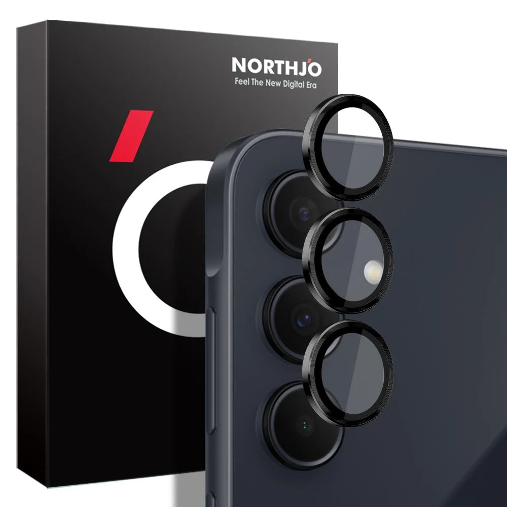 NORTHJO 1 Set For Samsung Galaxy A35 5G Camera Lens Film 9H Scratch-proof Rear Lens Protector with CD Vein Metal Ring - Black - 4