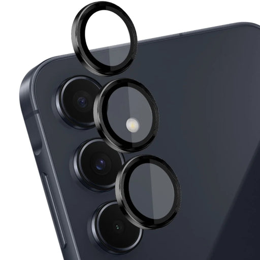 NORTHJO 1 Set For Samsung Galaxy A55 5G Camera Lens Film CD Vein Metal Ring + Tempered Glass Lens Film - Black - 1