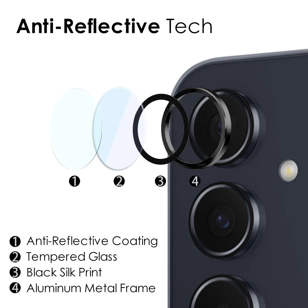 NORTHJO 1 Set For Samsung Galaxy A55 5G Camera Lens Film CD Vein Metal Ring + Tempered Glass Lens Film - Black - 3