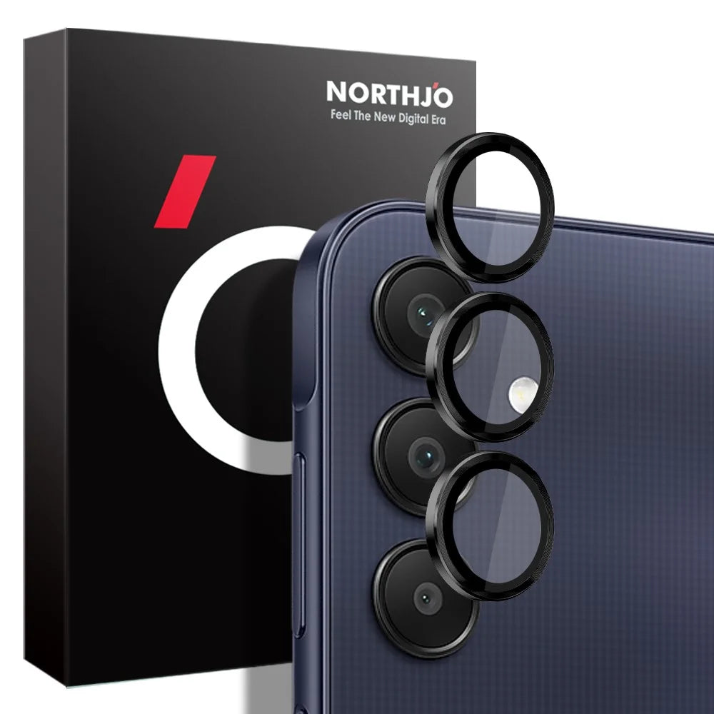 NORTHJO 1 Set For Samsung Galaxy A25 5G (Global) (161.0 x 76.5 x 8.3mm) 9H Camera Lens Film with CD Vein Metal Ring - Black - 4