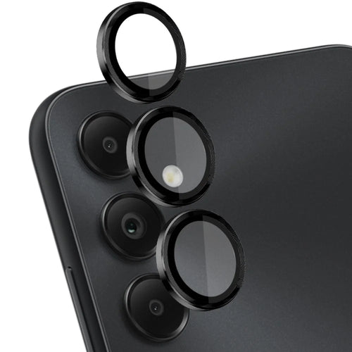 NORTHJO 1 Set For Samsung Galaxy A05s 4G Tempered Glass Camera Lens Protector with CD Vein Metal Ring - Black - 1