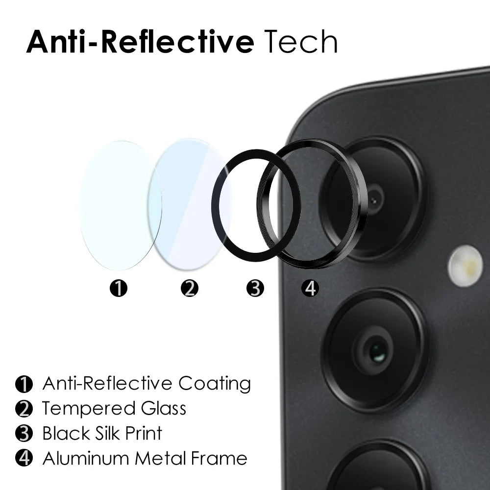 NORTHJO 1 Set For Samsung Galaxy A05s 4G Tempered Glass Camera Lens Protector with CD Vein Metal Ring - Black - 3