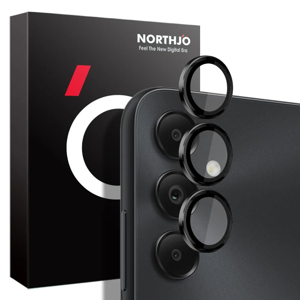 NORTHJO 1 Set For Samsung Galaxy A05s 4G Tempered Glass Camera Lens Protector with CD Vein Metal Ring - Black - 4