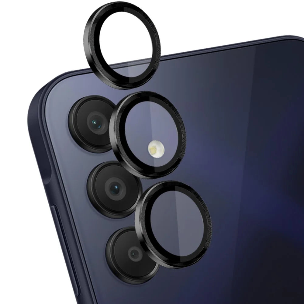 NORTHJO 1 Set For Samsung Galaxy A15 4G Camera Lens Protector Metal Frame + Tempered Glass Lens Film - Black - 1