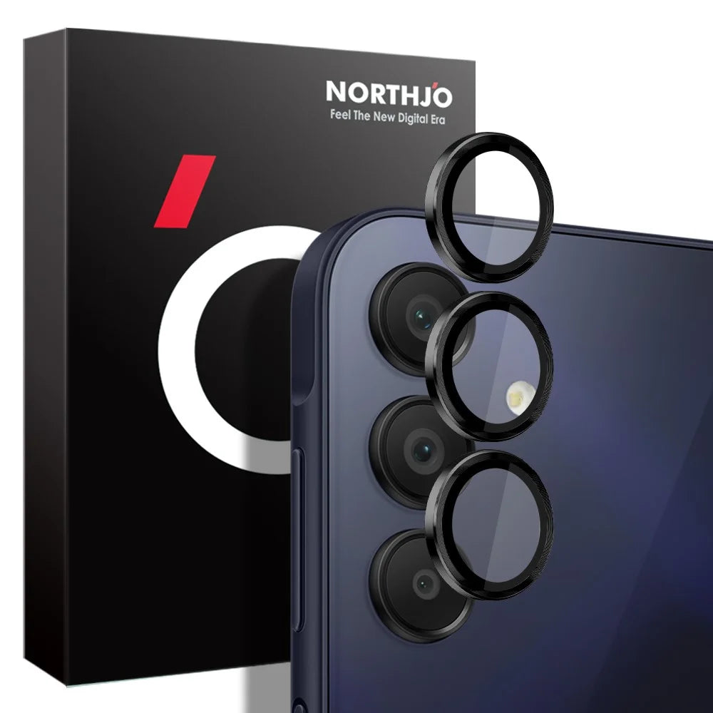 NORTHJO 1 Set For Samsung Galaxy A15 4G Camera Lens Protector Metal Frame + Tempered Glass Lens Film - Black - 4