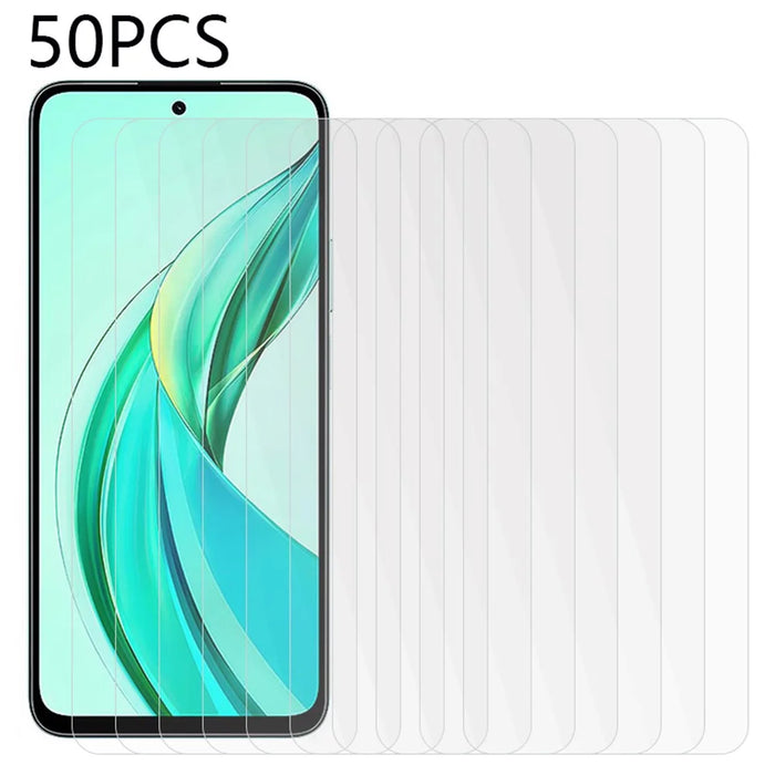 50Pcs For Honor 90 Smart / X7b 4G / X7b 5G Tempered Glass Screen Film Clear Phone Screen Protector (No Package, with Wipes Set, Dust-absorber, Guide Sticker) - 1