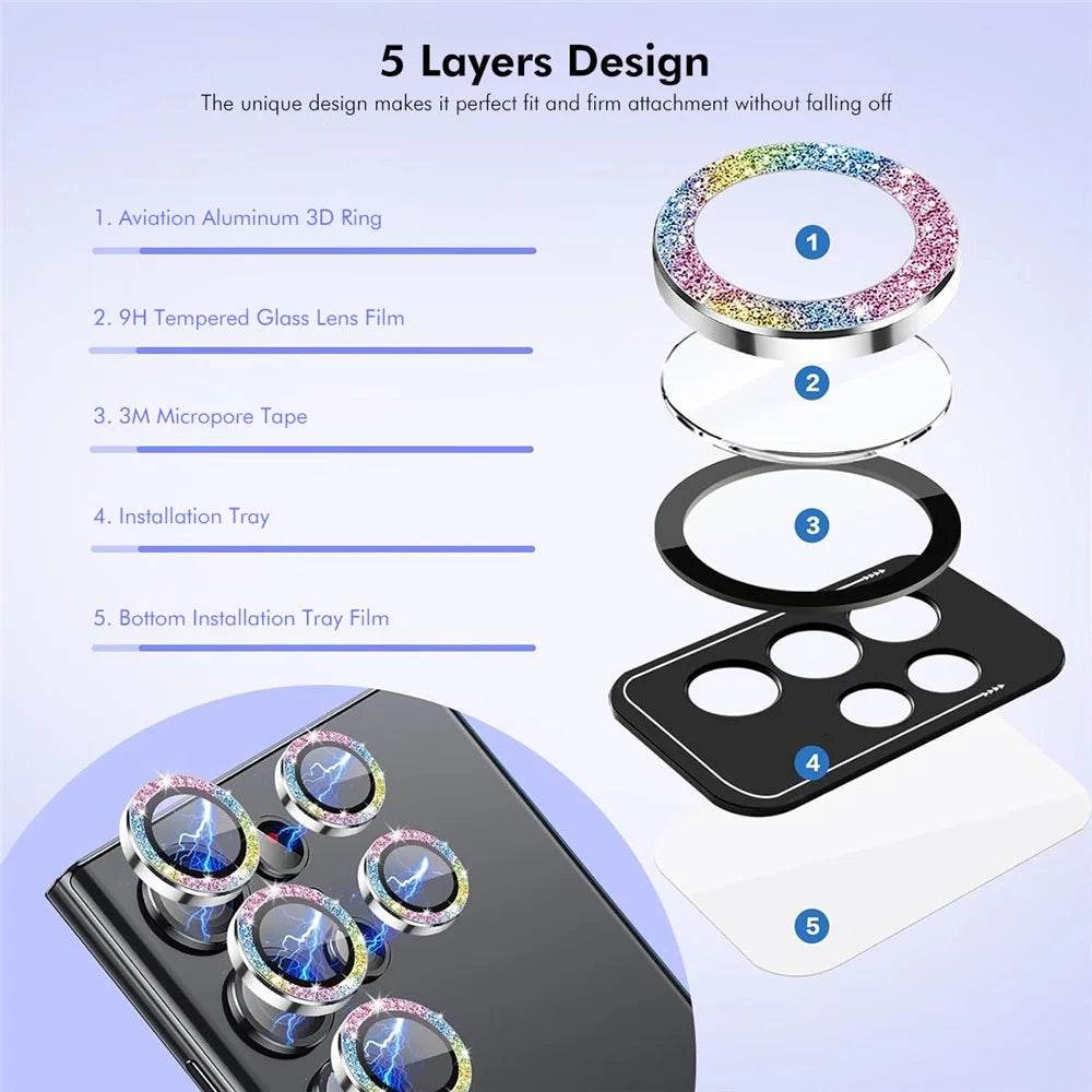 ENKAY HAT PRINCE For Samsung Galaxy S24 Camera Lens Film Tempered Glass+Aluminum Alloy Glitter Lens Guard - Purple - 5