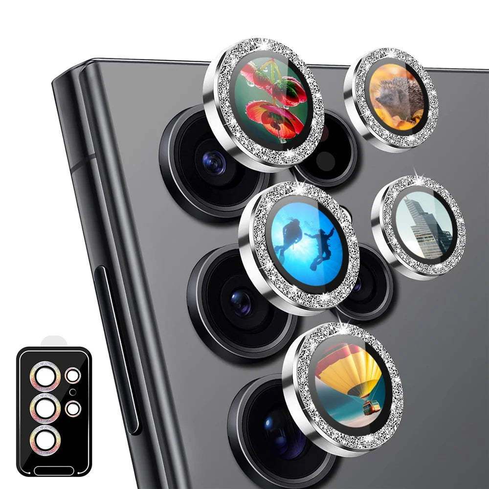 ENKAY HAT PRINCE For Samsung Galaxy S23 Ultra Camera Lens Film AR Clear Glitter Metal Ring Rear Lens Guard - Silver - 1