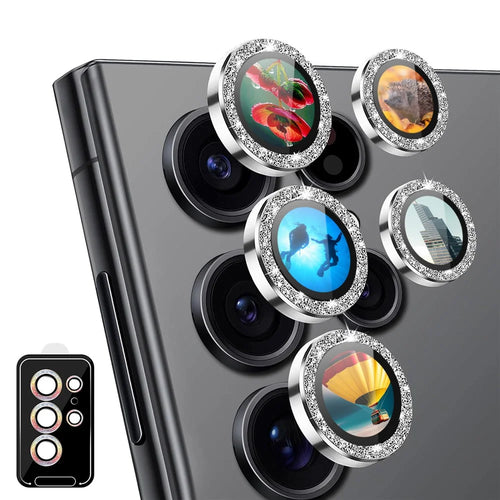 ENKAY HAT PRINCE For Samsung Galaxy S23 Ultra Camera Lens Film AR Clear Glitter Metal Ring Rear Lens Guard - Silver - 1