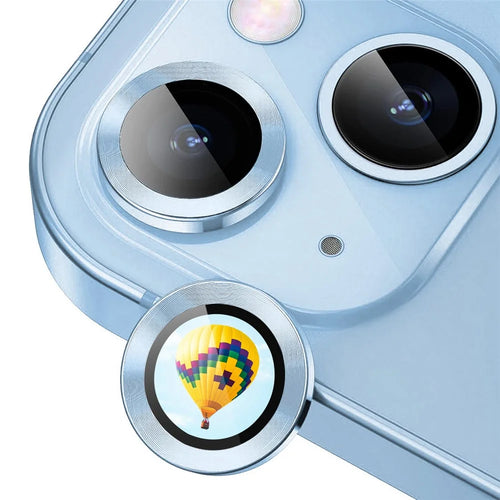 ENKAY HAT PRINCE For iPhone 15 / 15 Plus AR Clear Camera Lens Film Metal Ring Lens Guard - Baby Blue - 1