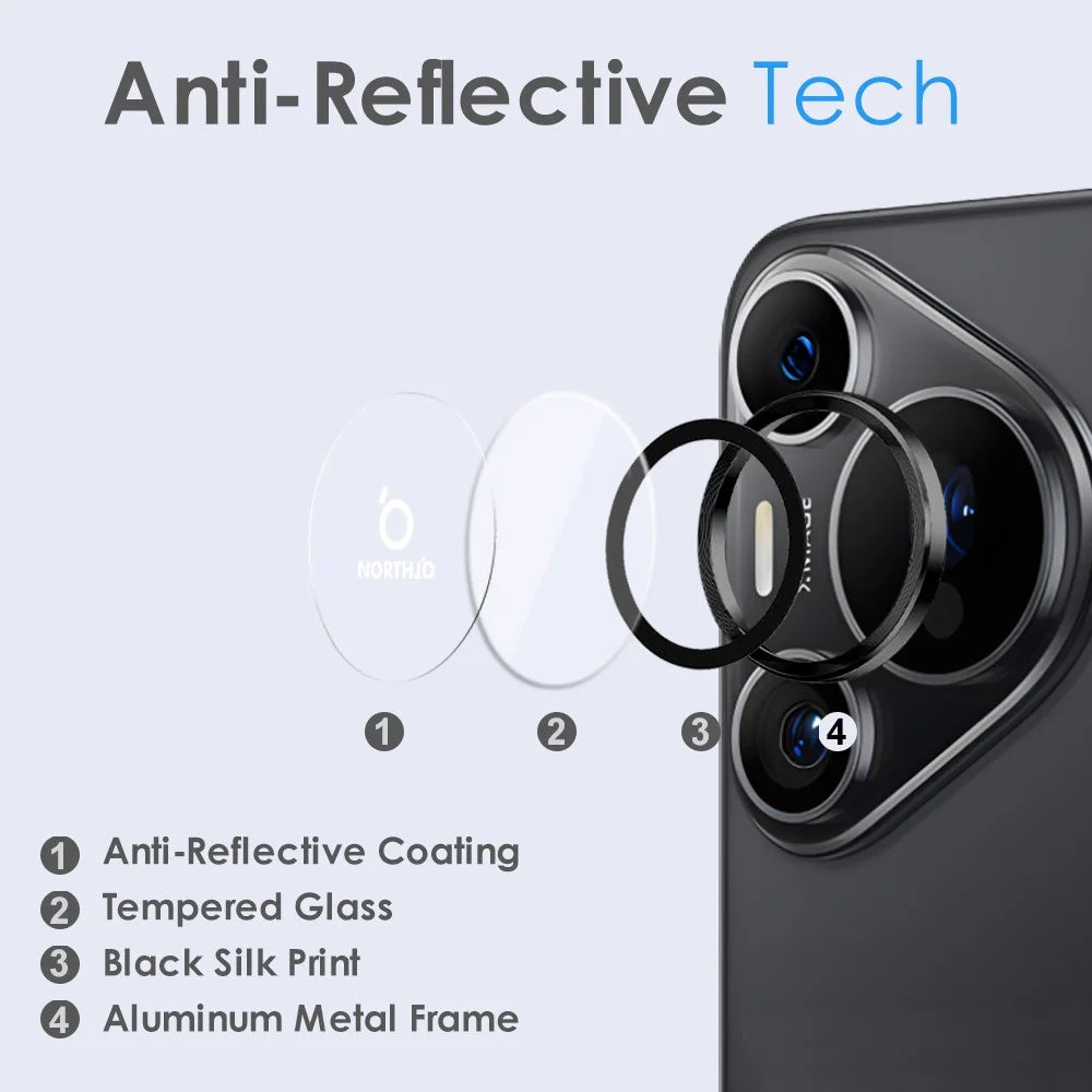 NORTHJO 1 Set For Huawei Pura 70 Pro / 70 Pro+ Camera Lens Flim+Tempered Glass+Metal Ring Lens Protector - Black - 4