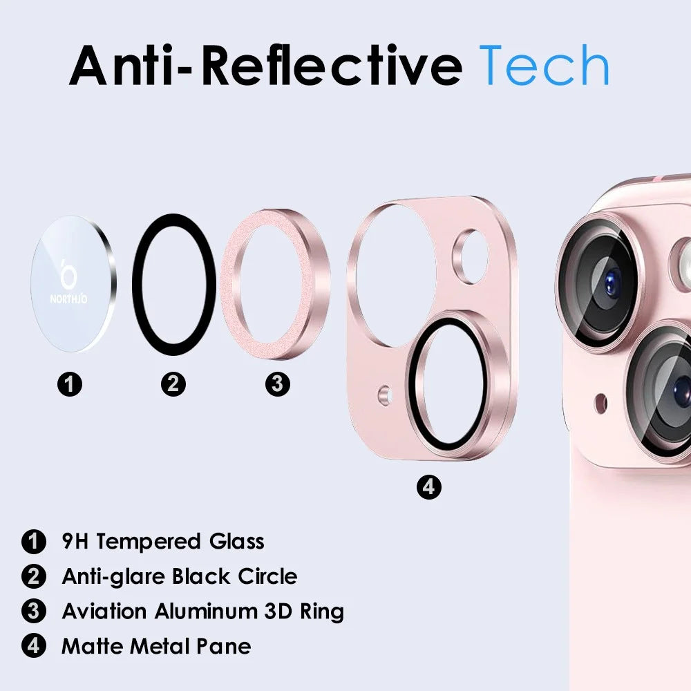 NORTHJO For iPhone 15 Plus / 15 Camera Lens Protector Matte Plate Integrated Aluminum Alloy Lens Film - Pink - 3