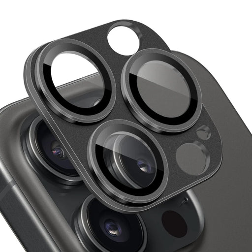 NORTHJO For iPhone 15 Pro / 15 Pro Max Camera Lens Protector Matte Metal + Tempered Glass Integrated Lens Film - Black - 1