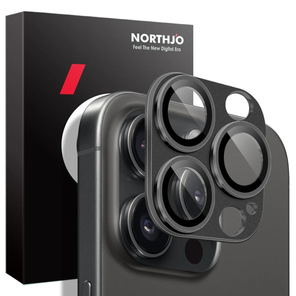 NORTHJO For iPhone 15 Pro / 15 Pro Max Camera Lens Protector Matte Metal + Tempered Glass Integrated Lens Film - Black - 2