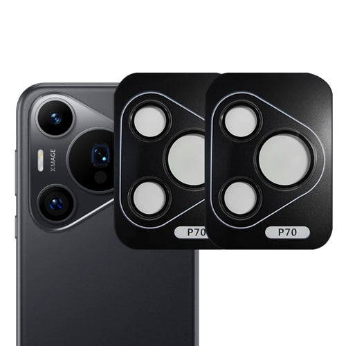 RURIHAI 2 Set For Huawei Pura 70 Camera Lens Film Metal Ring AR HD Glass Lens Protector - Black - 1