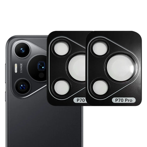 RURIHAI For Huawei Pura 70 Pro / Pura 70 Pro+ 2 Set Camera Lens Film Metal Ring AR HD Glass Lens Protector - Black - 1