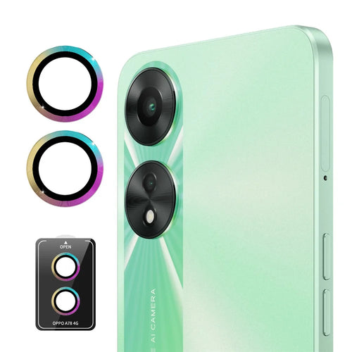 ENKAY HAT PRINCE For Oppo A78 4G 1 Set Camera Lens Protector 9H Anti-explosion Rear Lens Film with Metal Ring - Multi-color - 1