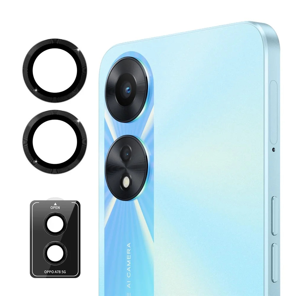 ENKAY HAT PRINCE For Oppo A78 5G 1 Set Camera Lens Protector Metal Ring Rear Lens Film - Black - 1