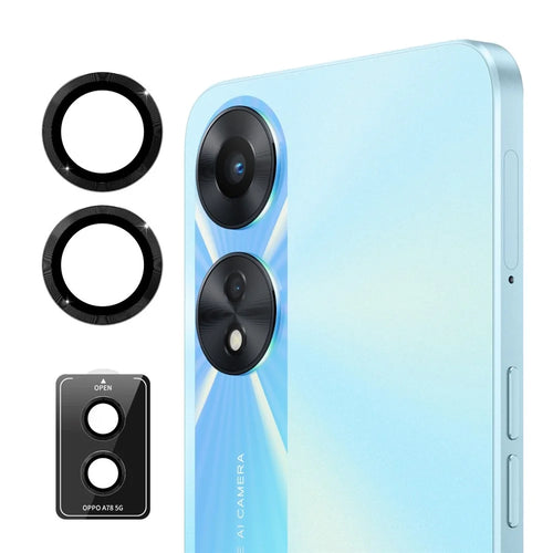ENKAY HAT PRINCE For Oppo A78 5G 1 Set Camera Lens Protector Metal Ring Rear Lens Film - Black - 1